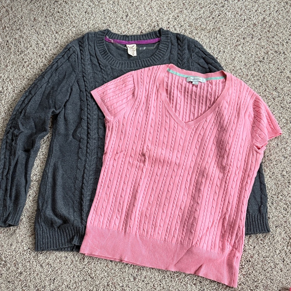 Women's Pink and Gray Cable Knit Sweaters